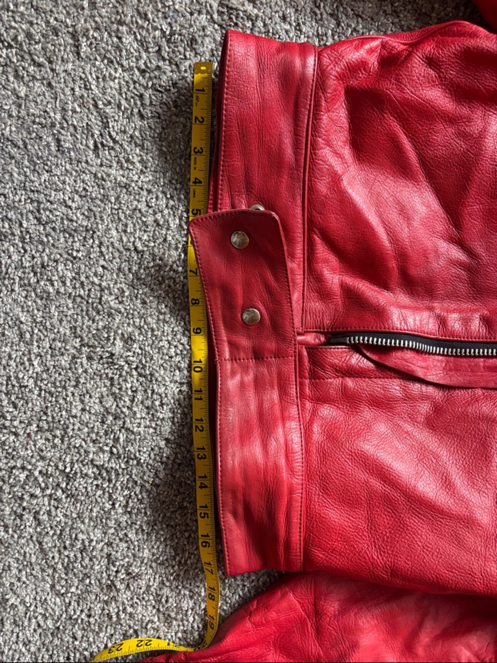 Red Leather Motorcycle Jacket with Black Racing Stripes - Picture 3 of 3